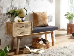 Sitzbank 120 x 65 cm Braun/ Schwarz