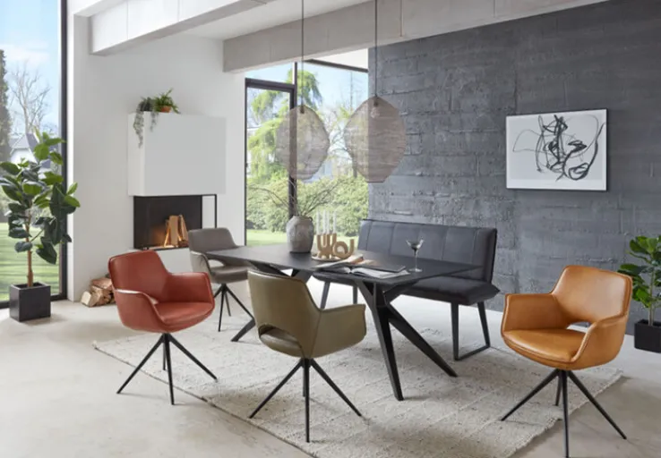 Stuhl CHESTER mit Armlehnen Leder moosgrün/schwarz