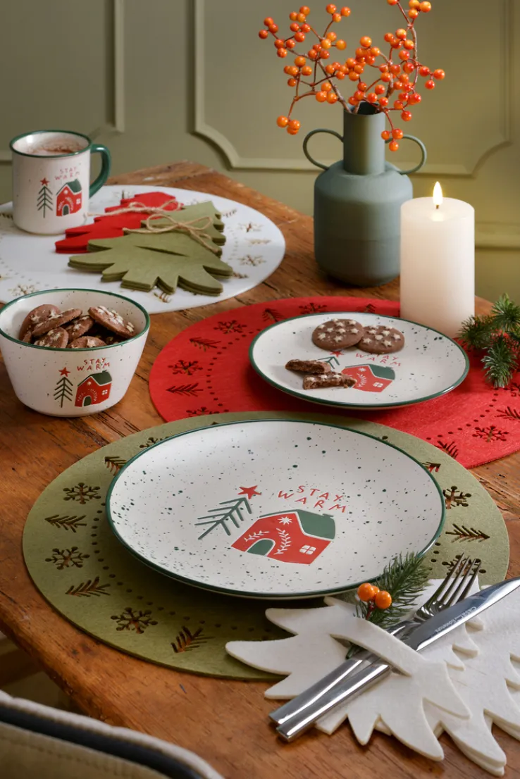 Tannenbaum Besteck-Tasche MERRY CHRISTMAS Filz 21 x 18 x 1,2 cm Weiß