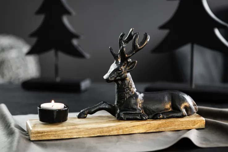 Teelichthalter BLACK FOREST Mango Holz/Aluminium 30 x 18 x 7 cm Braun/Silberfarbig