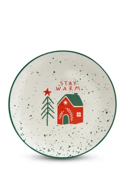 Teller MERRY CHRISTMAS Steingut Ø 26 cm Weiß/Mehrfarbig