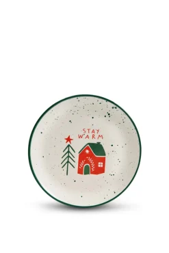 Teller MERRY CHRISTMAS Steingut rund 20,5 x 2,2 cm Weiß/Mehrfarbig