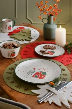 Teller MERRY CHRISTMAS Steingut rund 20,5 x 2,2 cm Weiß/Mehrfarbig