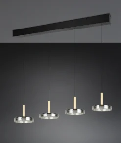 TRIO LED Balkenpendel CELESTE 4-flg schwarz /Rauchglas