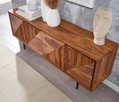 TV-Lowboard 140 x 54 cm Schwarz/ Sheesham massiv