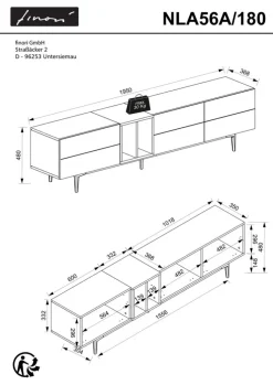 TV-Lowboard NOLA 195 x 48 cm Artisan Oak/ schwarz
