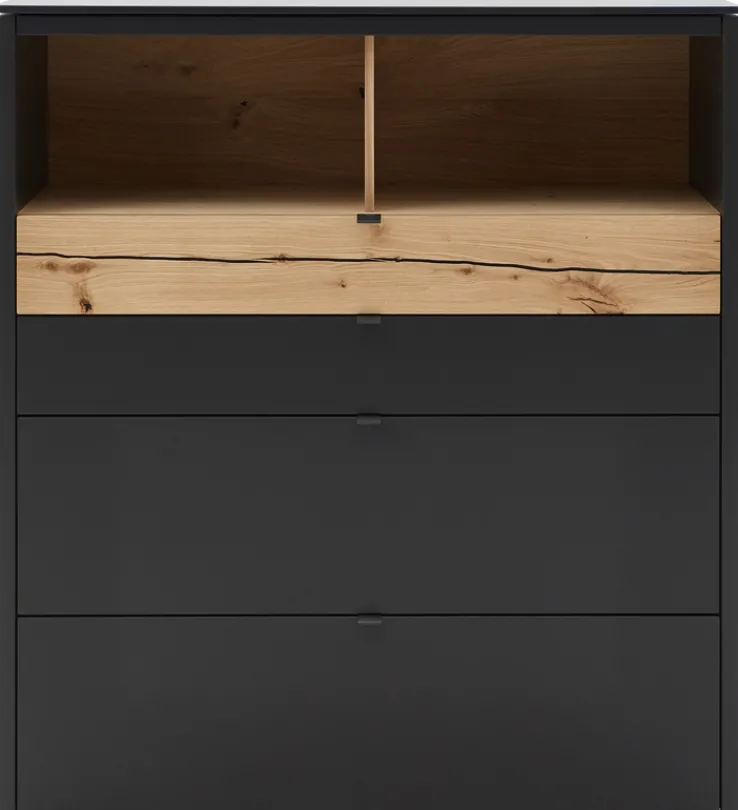 VENJAKOB Highboard GAME 127 x 140 cm Lack anthrazit /Absetzung Balkeneiche