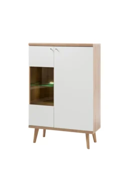 Vitrine 21 LENA/MERLE 90x134 cm Weiß Matt / Riviera Eiche Dekor