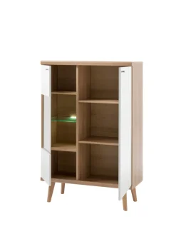 Vitrine 21 LENA/MERLE 90x134 cm Weiß Matt / Riviera Eiche Dekor