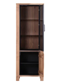 Vitrine AKAZIO, Akazie massiv, 65 x 44 x 180 cm Braun/Schwarz