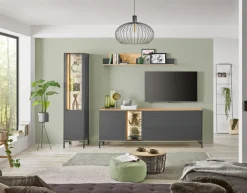 QUARTIER Vitrine COMO 42x180 cm Anthrazit matt Lack/Asteiche-Dekor