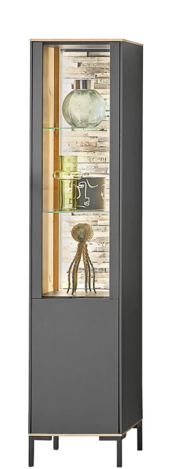 QUARTIER Vitrine COMO 42x180 cm Anthrazit matt Lack/Asteiche-Dekor