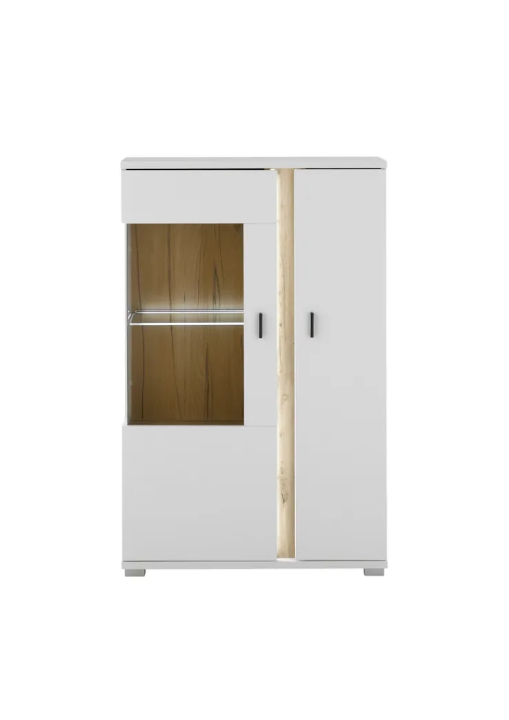 Vitrine LONG ISLAND L 125 cm weiß/ Wotan Eiche