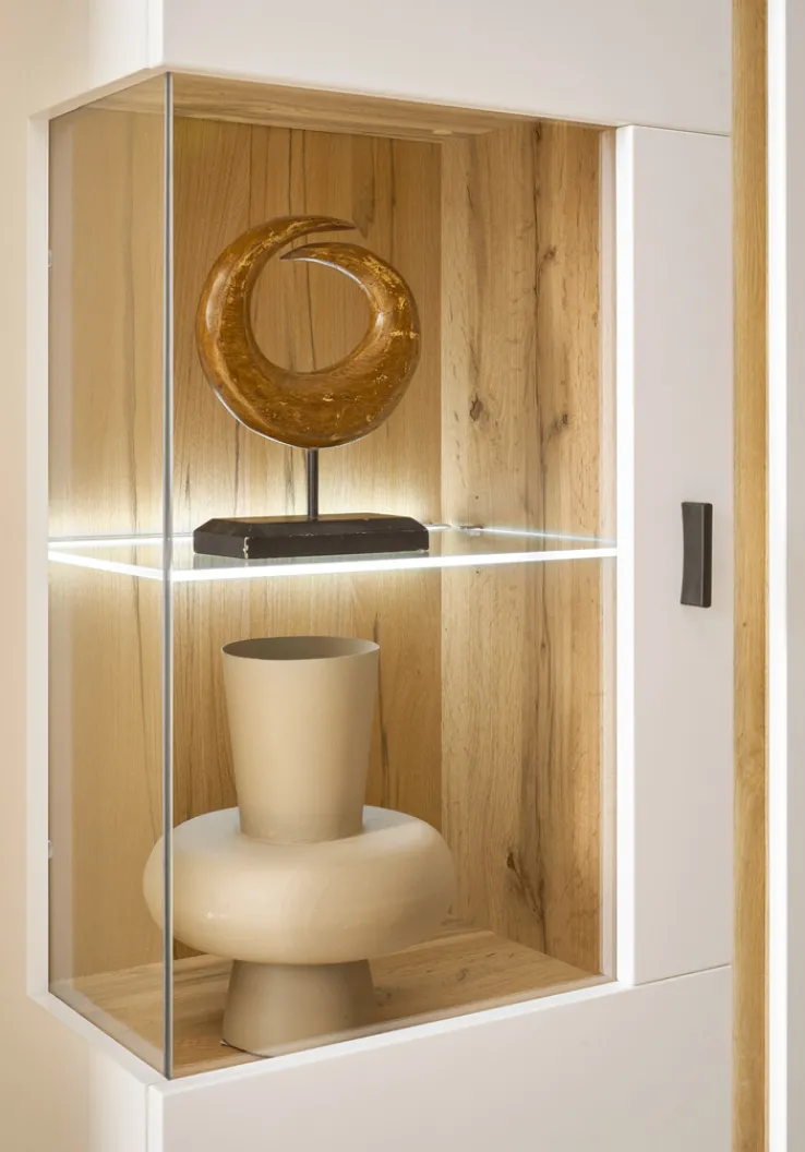 Vitrine LONG ISLAND L 125 cm weiß/ Wotan Eiche