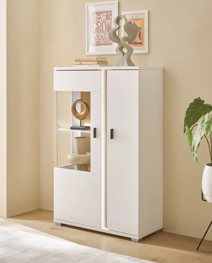 Vitrine LONG ISLAND L 125 cm weiß/ Wotan Eiche