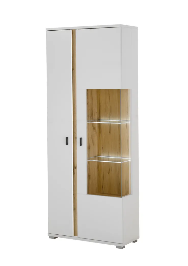 Vitrine LONG ISLAND R 200 cm weiß/ Wotan Eiche