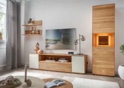 Vitrine RIVA Eiche massiv 200 x 60 x 37 cm geölt Braun