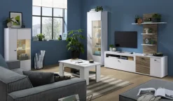 QUARTIER Vitrine 70x197 cm Weiß / Nox Oak