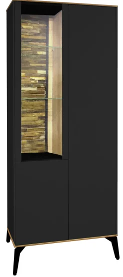 QUARTIER Vitrinenschrank COMO 81 x 180 cm Anthrazit matt Lack/Asteiche-Dekor
