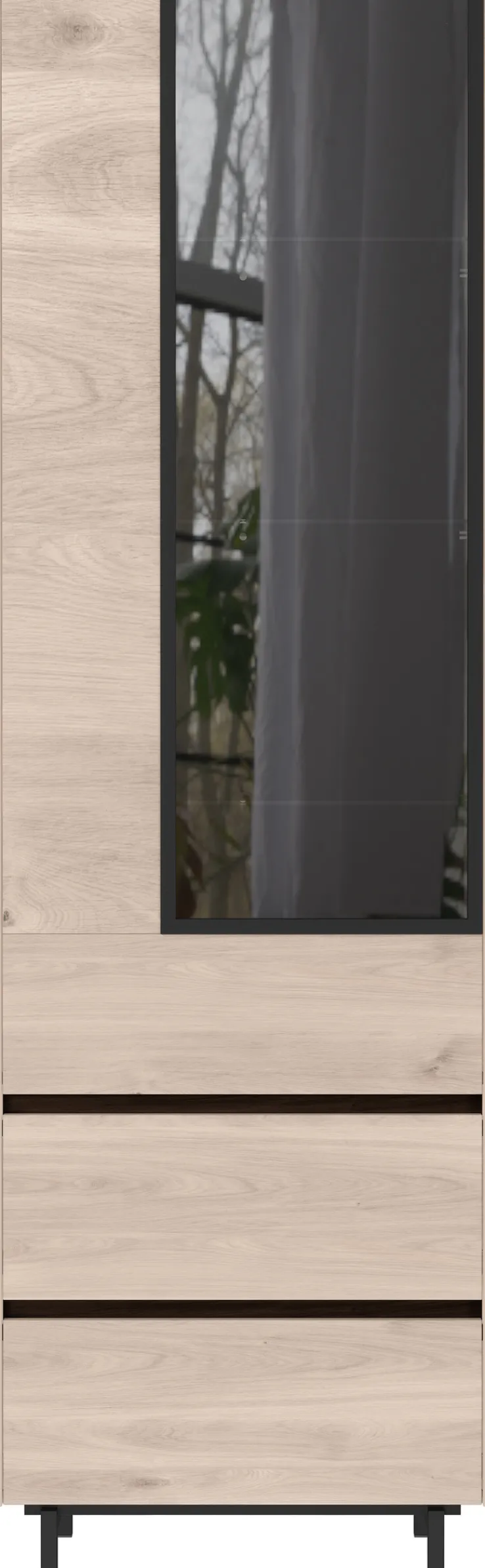 Vitrinenschrank EMMA 84 x 206 cm Castello-Eiche-Dekor beige/schwarz