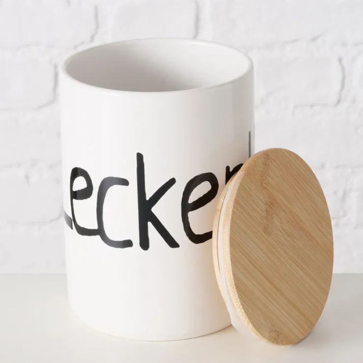 Vorratsdose mit Deckel LECKERLI 16 cm beige