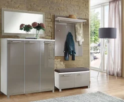 VOSS Garderobenpaneel SANTINA 80 x 109 cm Lack weiß/Glas taupe
