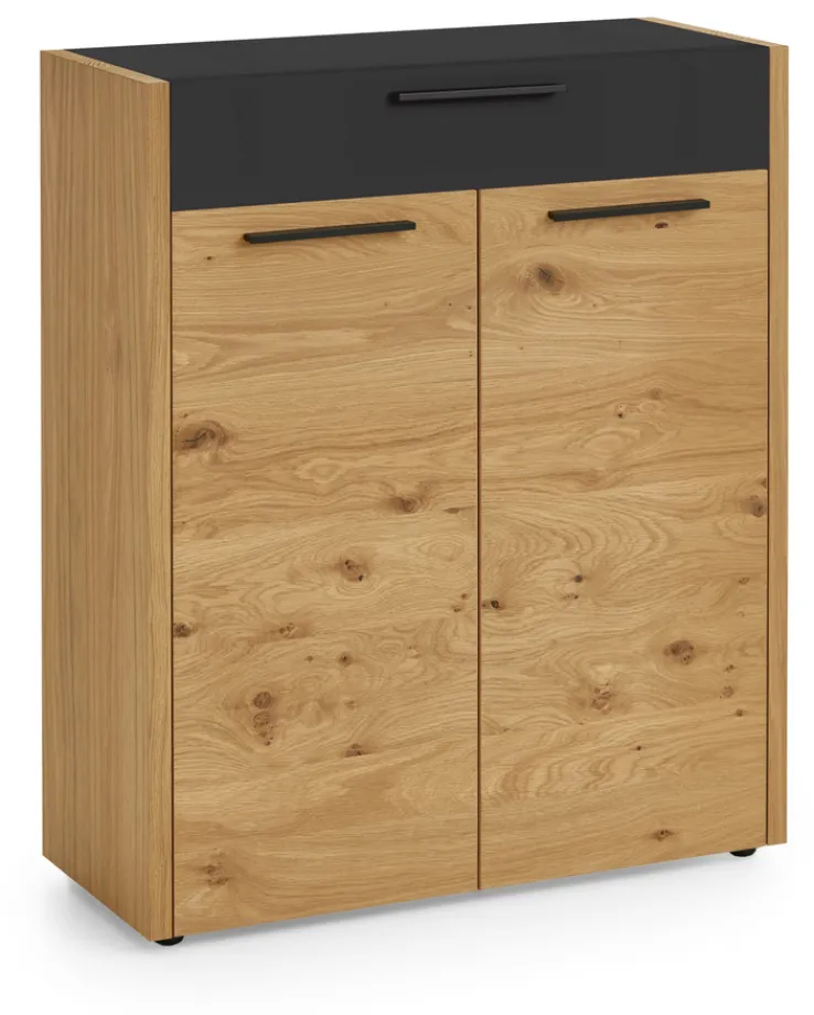 VOSS Kommode LEVIO 86 x 103 x 37 cm Eiche/Lack matt schwarz