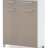 VOSS Schuhkommode SANTINA 108 x 84 cm Lack weiß/ Glas taupe