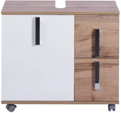 Waschbeckenunterschrank LUCA 65 x 60 cm weiß/ Eiche Landhaus