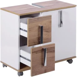 Waschbeckenunterschrank LUCA 65 x 60 cm weiß/ Eiche Landhaus