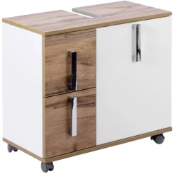 Waschbeckenunterschrank LUCA 65 x 60 cm weiß/ Eiche Landhaus