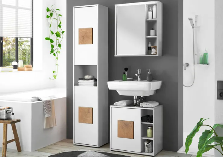 QUARTIER Waschbeckenunterschrank SOLID weiß/ braun