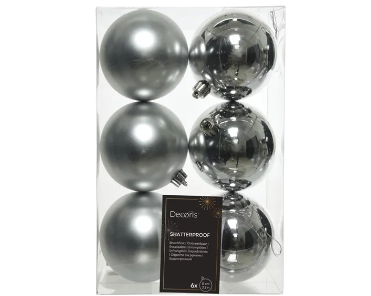Weihnachten Weihnachtskugel Mix 6tlg. bruchfest 8 cm Silberfarbig