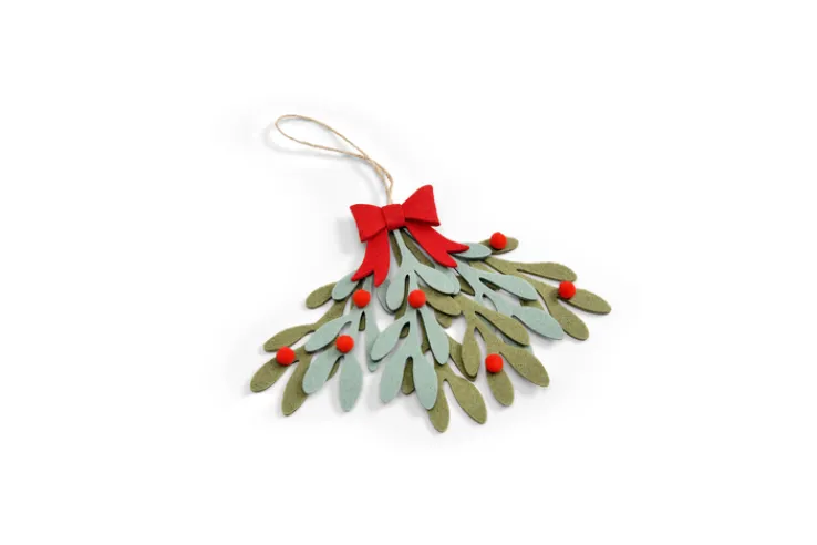 Weihnachtsbaumschmuck Mistelzweig MERRY CHRISTMAS Filz 19 x 15 x 0,6 cm Grün/Rot
