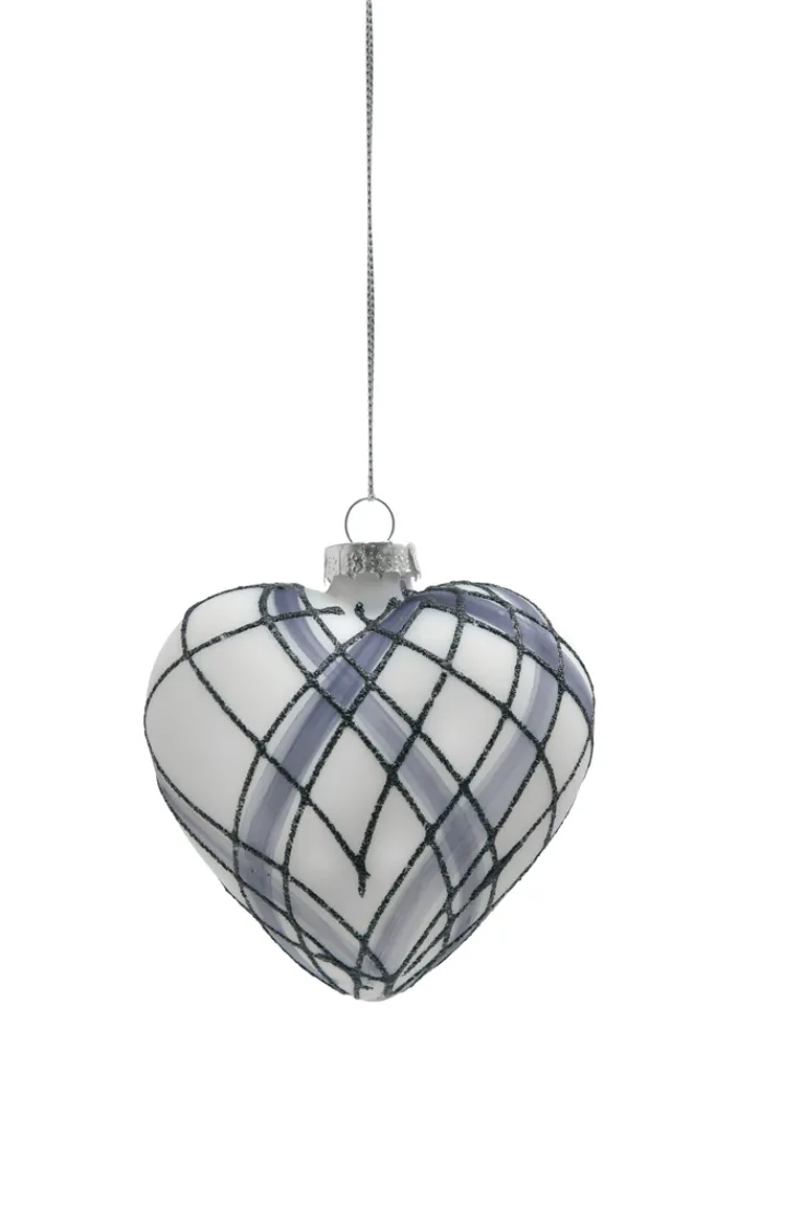 Weihnachtskugel BLACK FOREST Glas herzförmig 8,9 cm Grau/Schwarz/Weiß