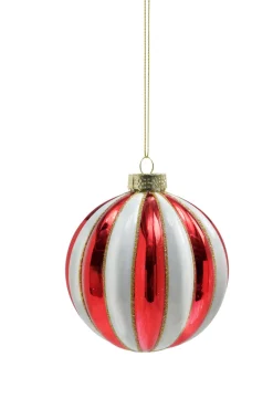 Weihnachtskugel RED VELVET Glas Ø 10 cm Rot/Weiß