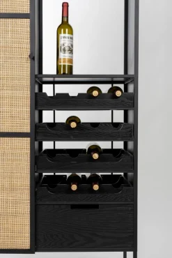 QUARTIER Weinschrank JOANNA 80 x 175 cm Rattangeflecht/schwarz