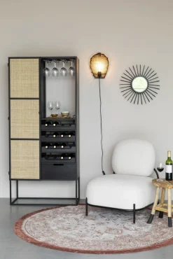 QUARTIER Weinschrank JOANNA 80 x 175 cm Rattangeflecht/schwarz