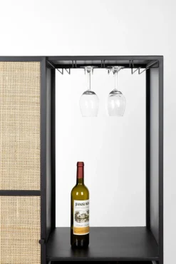 QUARTIER Weinschrank JOANNA 80 x 175 cm Rattangeflecht/schwarz