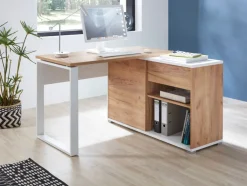 Winkelschreibtisch LION 117 x 120 cm Weiß/ Navarra-Eiche