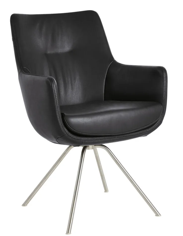 WK WOHNEN WK-WOHNEN Armlehnstuhl Lederbezug schwarz/ silber