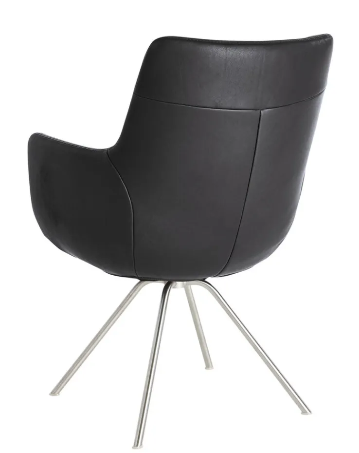 WK WOHNEN WK-WOHNEN Armlehnstuhl Lederbezug schwarz/ silber