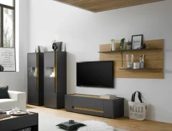 Wohnkombi 18 CITY 4-teilig 340 x 170 cm Anthrazit/Wotan Eiche Dekor