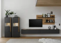 Wohnkombi 22 CITY 5-teilig 440 x 180 cm Anthrazit/Wotan Eiche Dekor