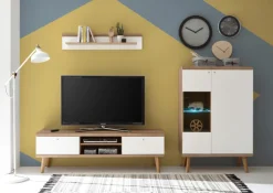 Wohnkombi 5 LENA/MERLE 3-teilig 260x160 cm Weiß Matt / Riviera Eiche Dekor