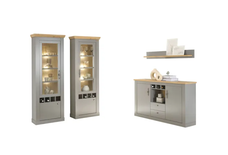 Wohn-Kombination 9 CHAMBORD 4-teilig 328 x 201 cm hellgrau/braun