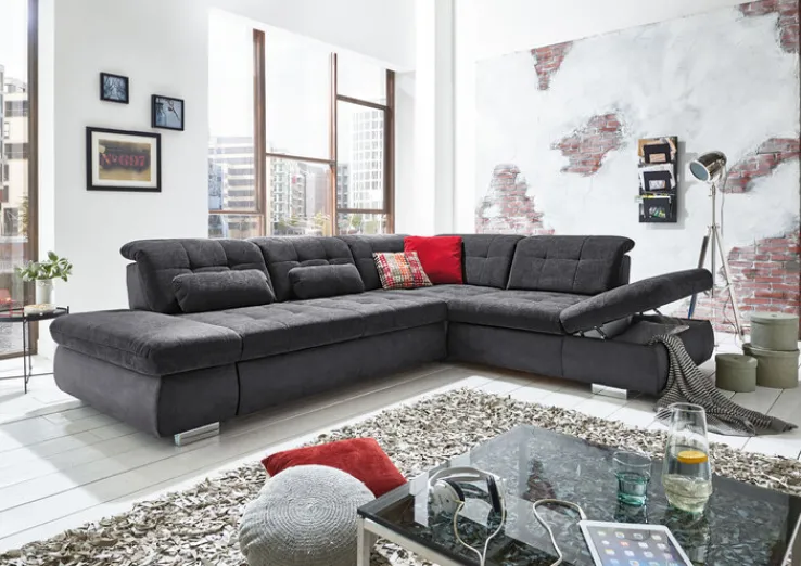 QUARTIER Wohnlandschaft LANCE 323 x 260 cm Stoffbezug belle black