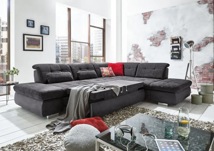 QUARTIER Wohnlandschaft LANCE 323 x 260 cm Stoffbezug belle black