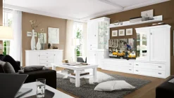 Wohnwand 334 x 222 x 51 cm Holznachbildung in Weiß lackiert