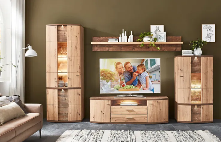 Wohnwand CABANA 4-teilig Eiche Artisan Melamin / Eiche Ribbeck Congac Melamin 335x209x50 cm